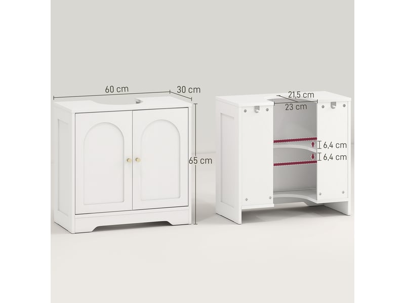  Meuble sous lavabo 2 portes étagère réglable blanc 60 x 30 x 65 cm  - Conforama C