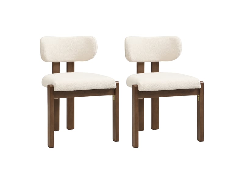  Lot de 2 chaises salle à manger 54x54x79 cm, confort bouclé structure en bois, design noyer et écru  - Conforama A