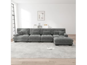 Canapé d'angle modulable modenvie 4 places en chenille gris 406 x 145 x 81 cm