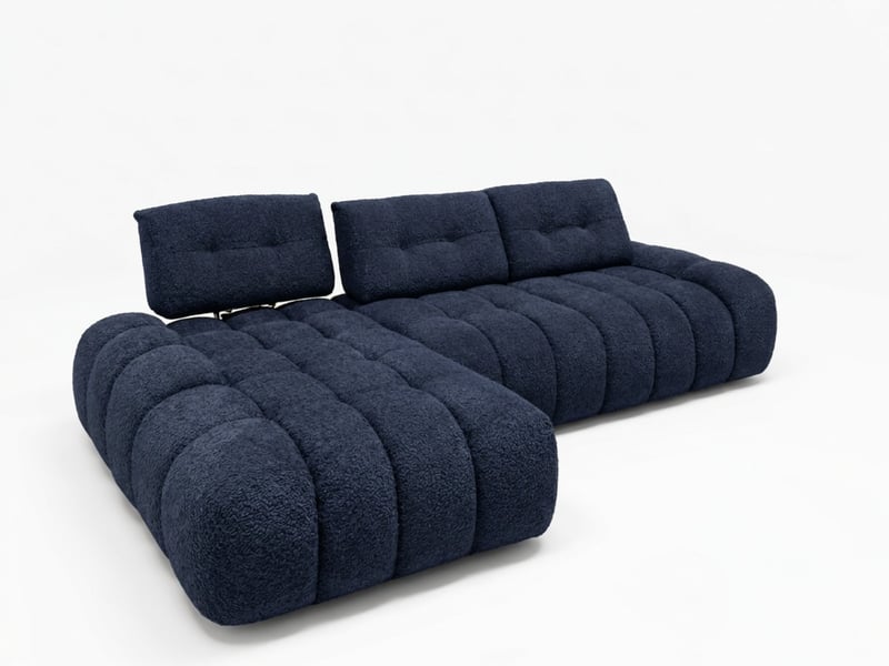  Bobochic canapé d'angle avec dossier avance recule apollon en tissu bouclette bleu  angle gauche APOLLON - Conforama A
