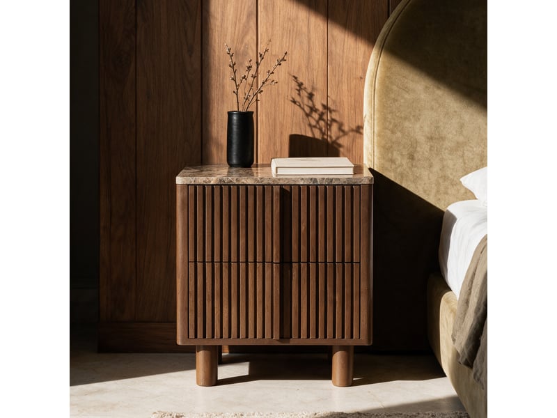 Table de chevet en bois de manguier et plateau en marbre-flavio Flavio - Conforama B
