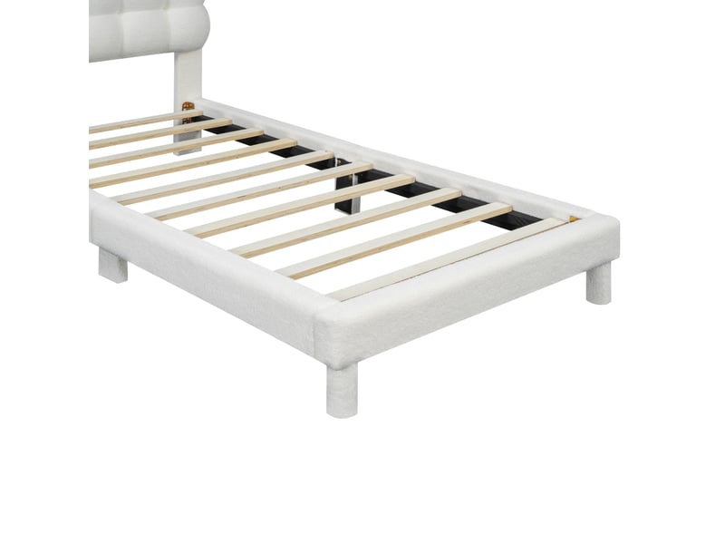  Lit 90x200 cm, tête de lit réglable 3 positions, mdf, blanc sans matelas  - Conforama E