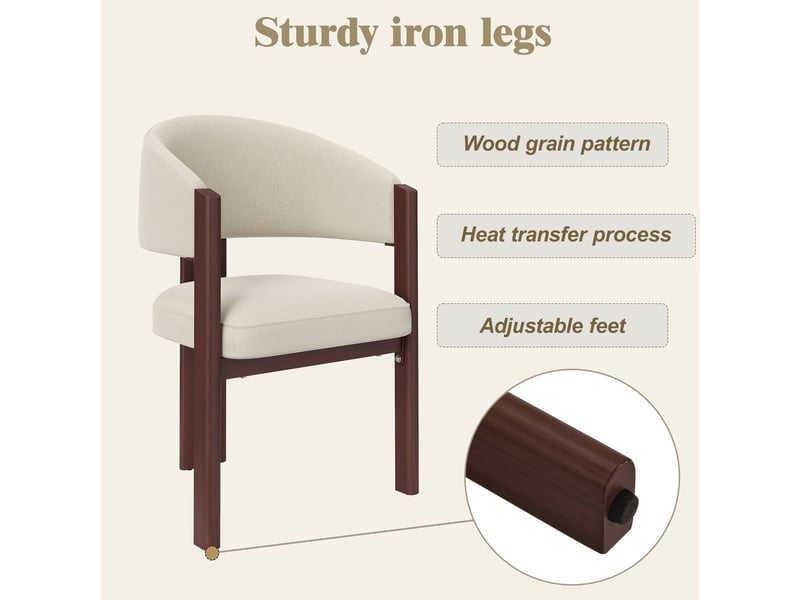  Lot de 6 chaises de salle à manger ergonomiques avec rembourrage épais pieds en fer effet bois et tissu respirant  - Conforama E
