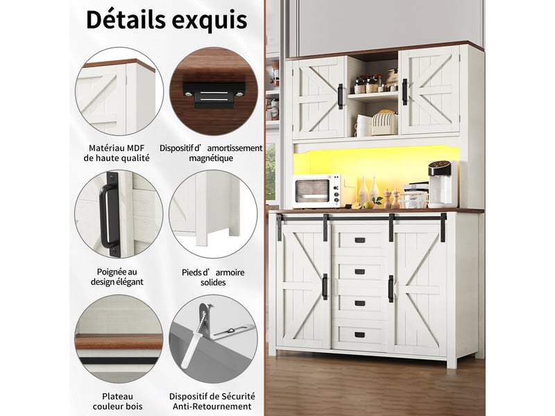  Meuble de cuisine muvano, buffet haut de cuisine blanc à éclairage led, largeur 115 cm  - Conforama R