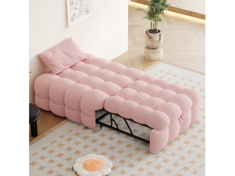 Lit banquette convertible 2-en-1, 183 x 76 x 42 cm, gain de place, mousse haute densité, confort tissu teddy, rose  - Conforama W
