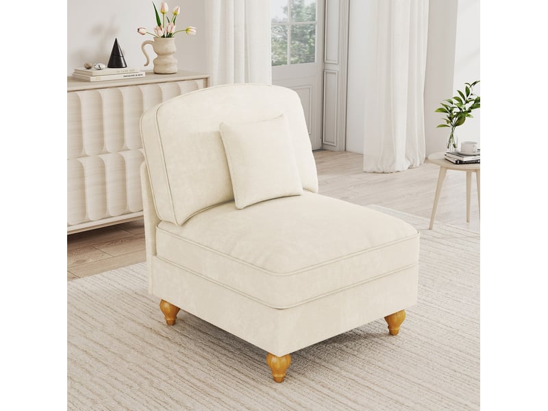  Canapé windsor sans accoudoirs en chenille avec 1 coussin - blanc  - Conforama D