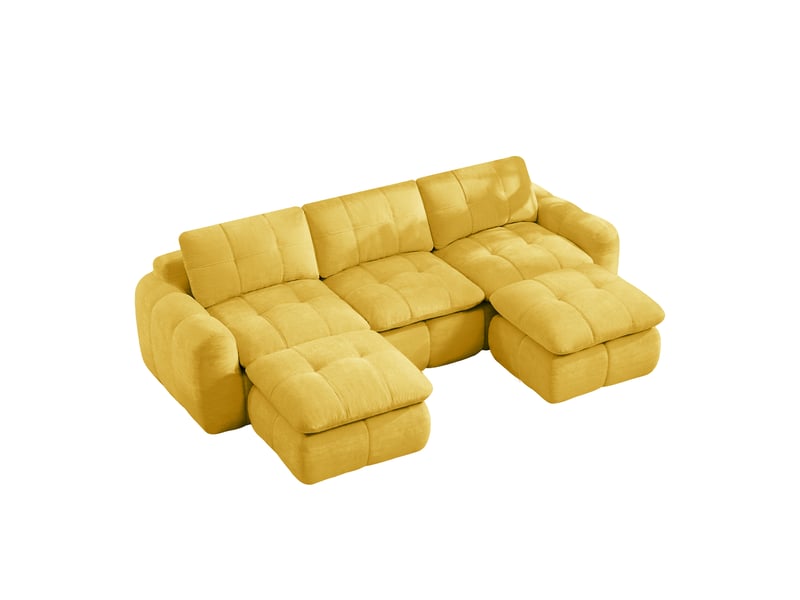  Canapé modulaire en u 3 places avec 2 poufs - lpospi - sans cadre, mousse haute densité, chenille jaune  - Conforama A