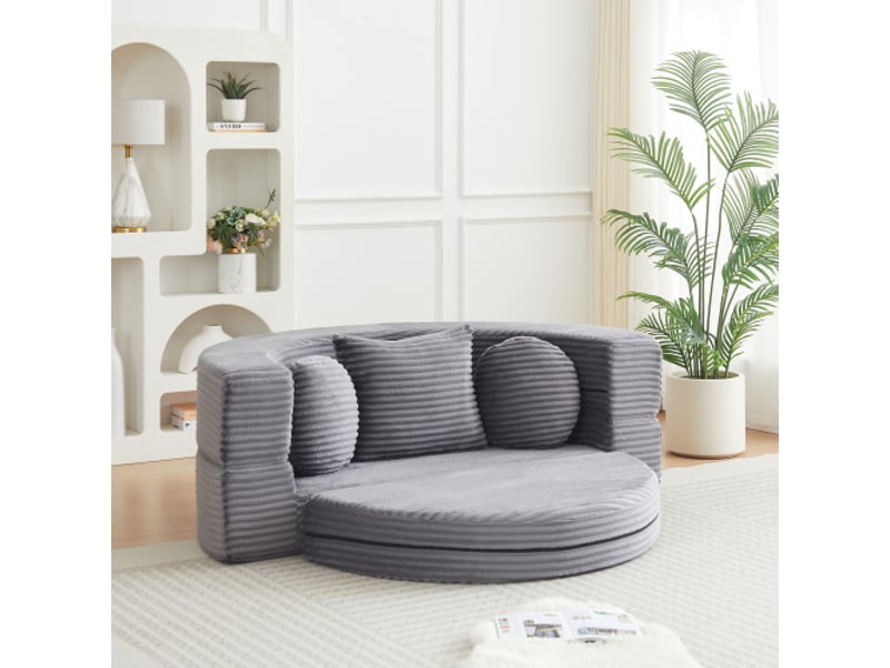  Canapé-lit 4-en-1 polyvalent pour petits espaces – demi-cercle ou banquette ronde, 2 coussins ronds et 1 carré  - Conforama E