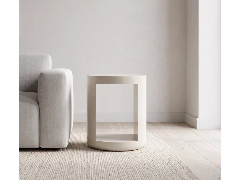  Table d'appoint laquée couleur latte crémeuse, haut brillant  - Conforama B
