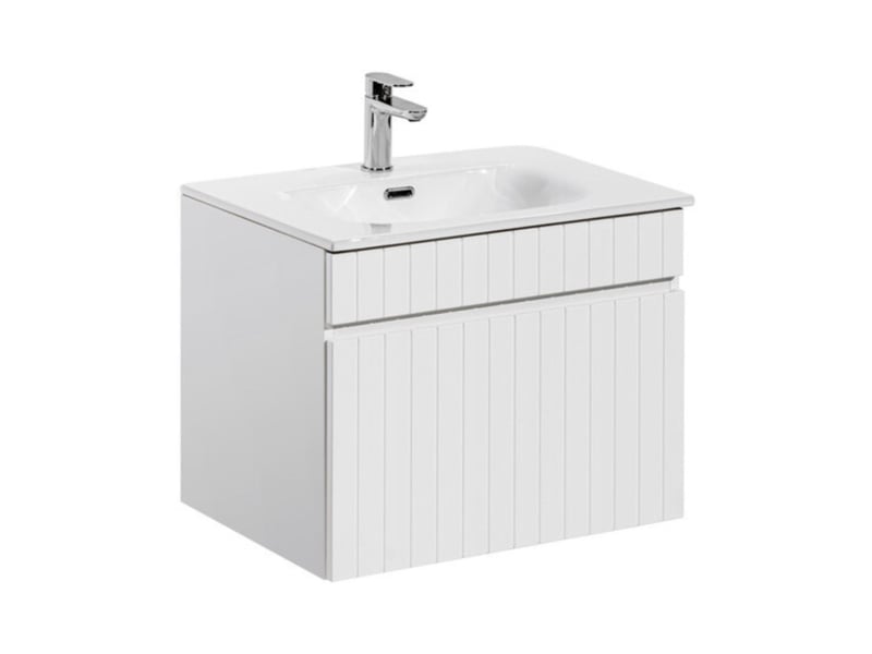  Ensemble icon blanc : meuble sous vasque 60cm + vasque à encastrer en céramique blanche  - Conforama A