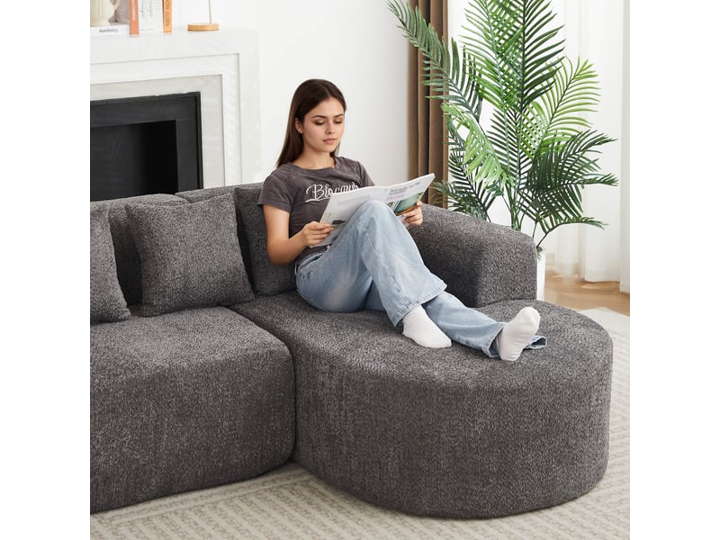  Canapé d’angle droit 3 places en chenille gris anthracite, 222 x 157 x 73 cm Fay Lum - Conforama E