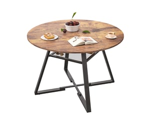 Table à manger ronde - 120x120x75cm - table de cuisine industrial vintage 4-6 personnes avec rangement en métal - marron