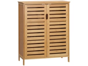 Meuble de salle de bain en bambou avec 2 portes à lattes et 2 étagères intérieures, 68 x 32 x 86 cm, naturel