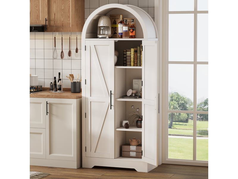 Buffet haut 170x70x35 cm, armoire de rangement cuisine avec portes et partie ouverte supérieure, idéal salle à manger - Conforama R
