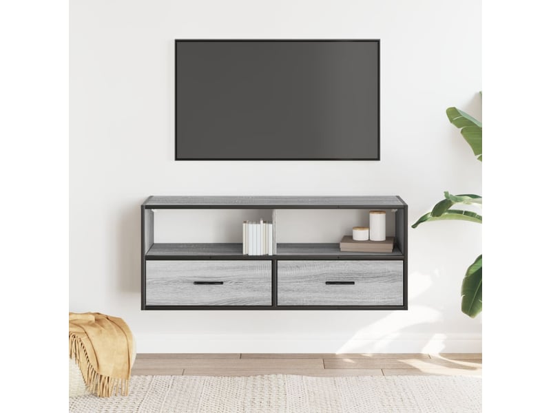  Meuble tv - banc tv - meuble de rangement sonoma gris 100x31x39,5 cm bois d'ingénierie et métal  - Conforama C