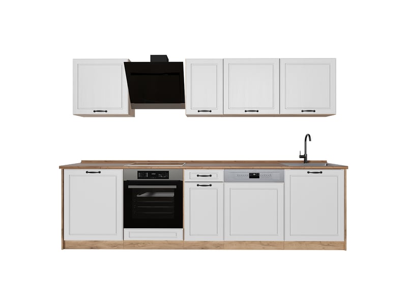  Vicco cuisine, blanc campagnechêne doré, 280cm plan de travail chêne doré  - Conforama A