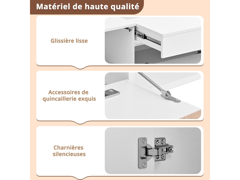  Meuble tv 180 cm mural ou sur pied avec support pour vidéoprojecteur - blanc et bois  - Conforama R