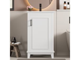 Meuble vasque salle de bain blanc 51 cm avec lavabo céramique intégré et étagères réglables