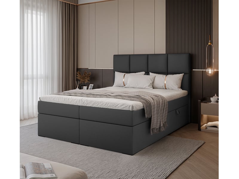 Lit coffre magnus - 200x200 cm - avec matelas et surmatelas - éco-cuir - noir MAGNUS - Conforama B