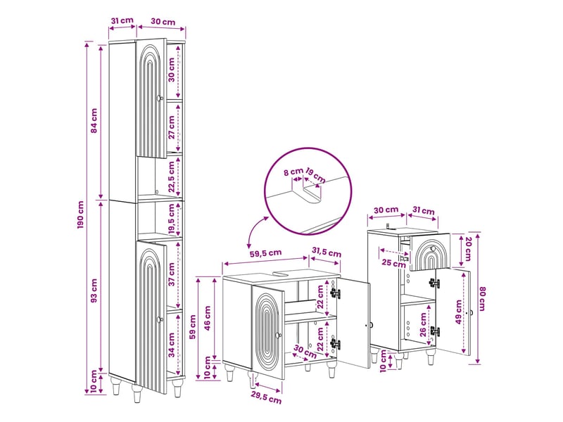  Ensemble de meuble de salle de bain 3 pièces alkmaar chêne fumé cf63296  - Conforama E