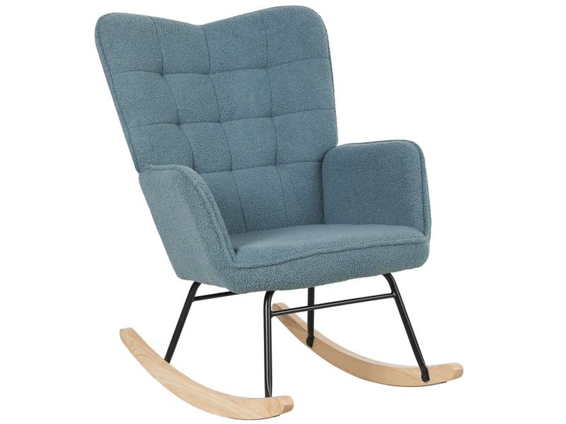  Fauteuil à bascule, design ergonomique, patins en bois massif, jusqu'à 120 kg, bleu clair  - Conforama B