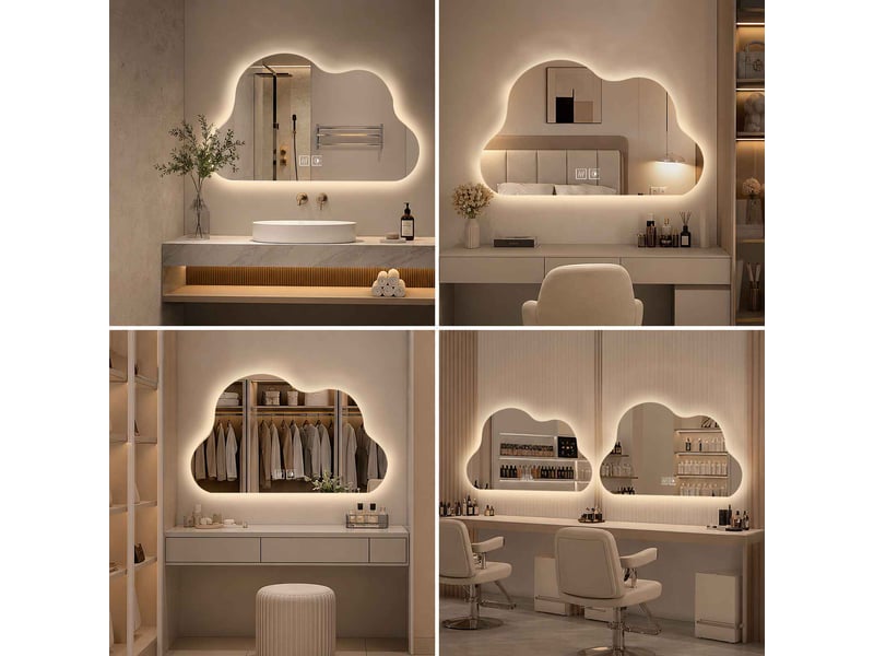  Miroir led 70 x 50 cm blanc en verre forme nuage sans cadre tactile antibuée 3 couleurs pour salle de bain  - Conforama B