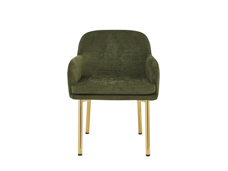  Lot de 2 chaises de salle à manger, dossier ergonomique, moderne, métal et bois, vert et doré  - Conforama D