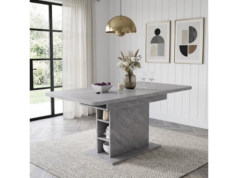  Table à manger extensible, 110130 x 70 x 75 cm, avec espace de rangement, table rectangulaire, gris  - Conforama B