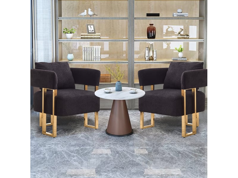  Fauteuil fixe 66x62x68 cm, structure métal et bois, assise en velours, design moderne, canapé 1 place, couleur noir  - Conforama E