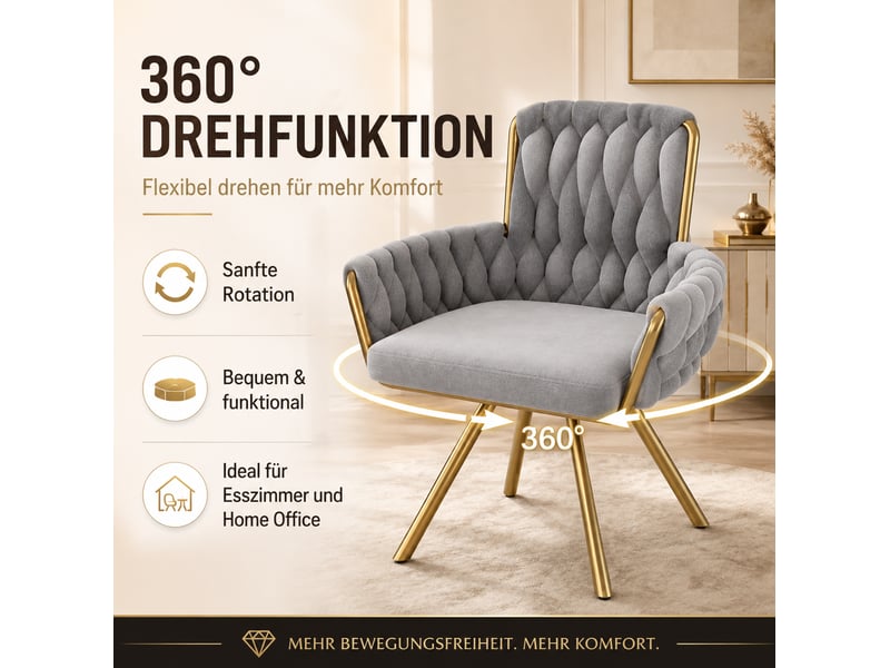 Lot de 6 chaise de salle à manger pivotante 63x46x87 cm – gris –en velours avec accoudoirs et rotation 360° - Conforama E