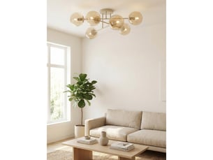 Lampe à suspension roma en acier beige et verre ambré
