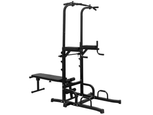 Power tower pull up bar station (includes workbench and bench), adjustable height multi-function power tower, stable strength training equipment, suitable for push-up training and abdominal exercises