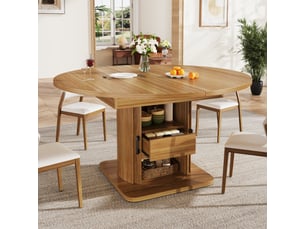 Table à manger extensible ronde transformable en ovale 118-158 cm, capacité jusqu'à 6 personnes, table polyvalente