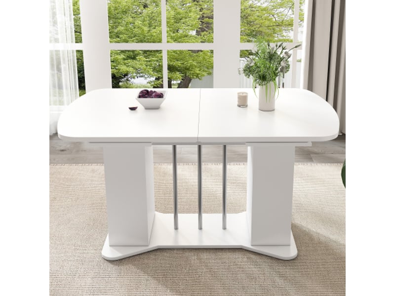  Table à manger extensible multifonction 120160 x 80 cm avec rangement, style moderne, pieds métalliques argentés  - Conforama D