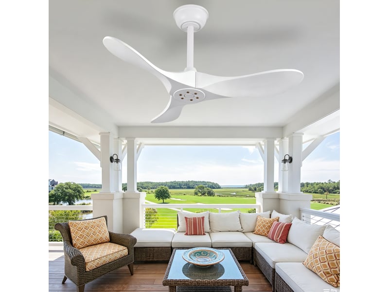  Ventilateur de plafond 90x90x26 cm blanc à 3 pales avec télécommande  - Conforama E