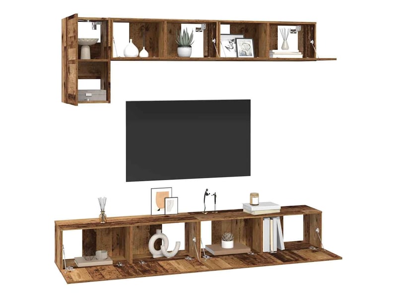 Ensemble meuble tv - banc tv - meuble de rangement 5 pcs bois ancien bois d'ingénierie  - Conforama C