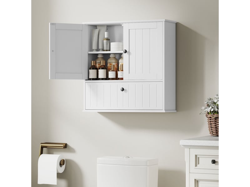  Armoire murale salle de bain blanche, étagère réglable, double porte, 60 x 19,5 x 60 cm  - Conforama C