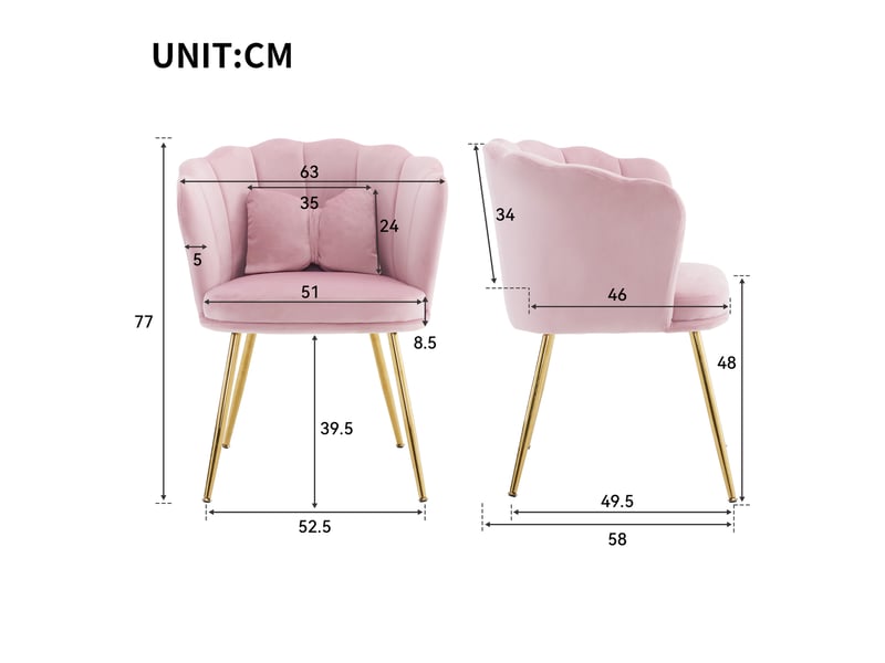  Lot de 4 fauteuils à dossier pétale en velours rose avec pieds en métal doré  - Conforama E