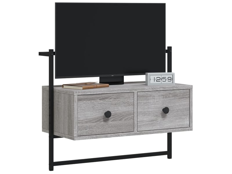  Meuble tv - banc tv - meuble de rangement mural sonoma gris 60,5x30x51 cm bois d'ingénierie  - Conforama C