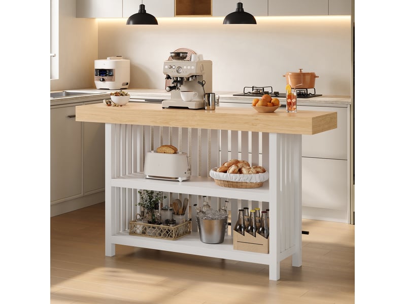 Table de bar avec repose-pieds et 2 étagères ouvertes, style rustique moderne, pour cuisine, 160 × 40 × 105 cm - Conforama D