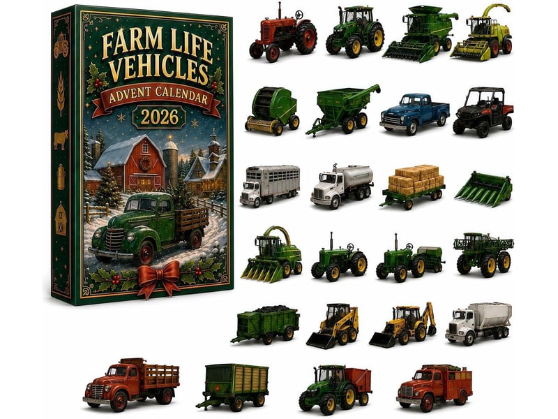 Calendrier de l'avent 2026 – 24 véhicules et machines agricoles en acrylique 2d, collection déco ferme  - Conforama A