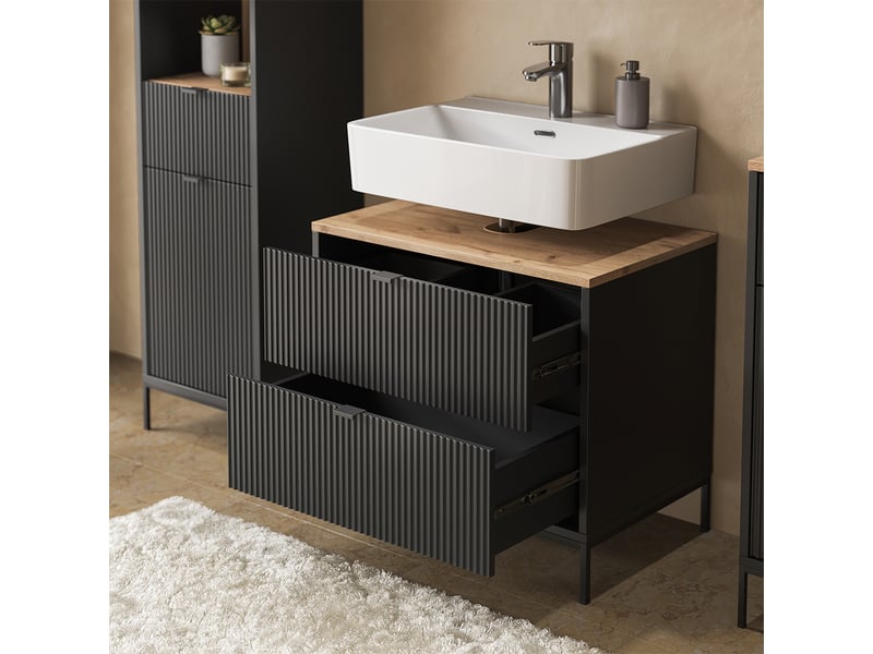  Vicco meubles bain, noirchêne viking, 5 pièces  - Conforama D