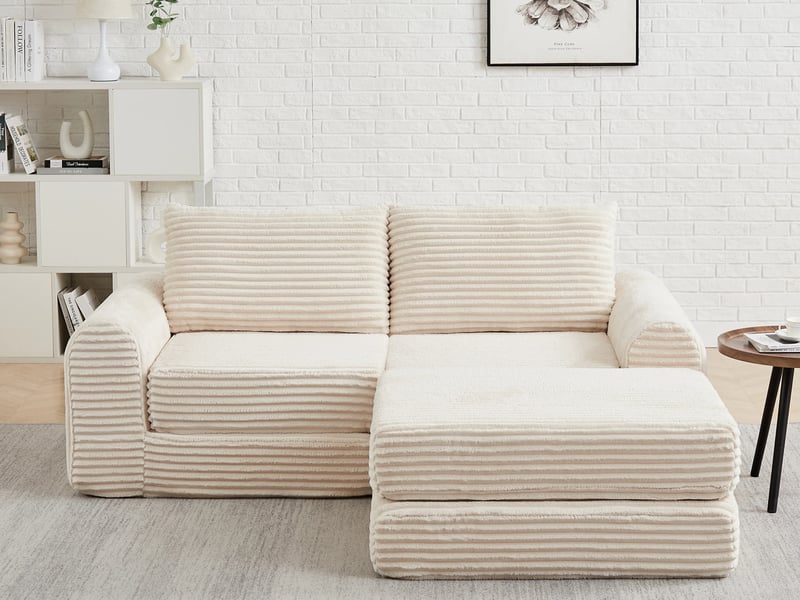 Canapé d'angle convertible ,2 places, avec deux coussins, accoudoirs carrés classiques,194x144x74cm,beige - Conforama B