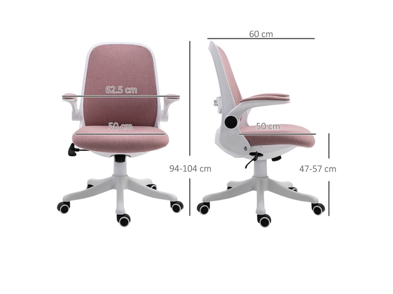  Chaise de bureau ergonomique à hauteur réglable, revêtement en velours, 62,5 x 60 x 94-104 cm, blanc et rose  - Conforama E