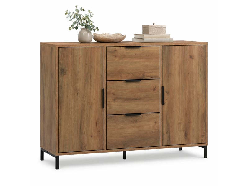 Commode 2 portes et 3 tiroirs avec étagères réglables pour chambre 120×40×76 cm chêne foncé - Conforama A