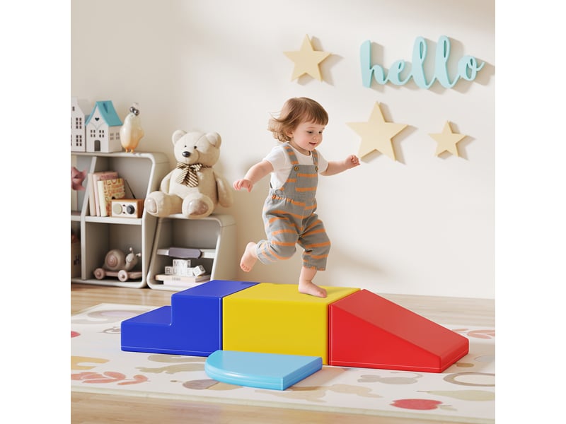 4 blocs de construction xl - modules de motricité - jouets éducatifs - parcours motricité enfant mousse epe polyuréthane, bleu, jaune, rouge - Conforama B