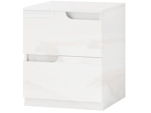 Table de chevet avec 2 tiroirs  40 x 40 x 48 cm, blanc brillant, design sans poignée