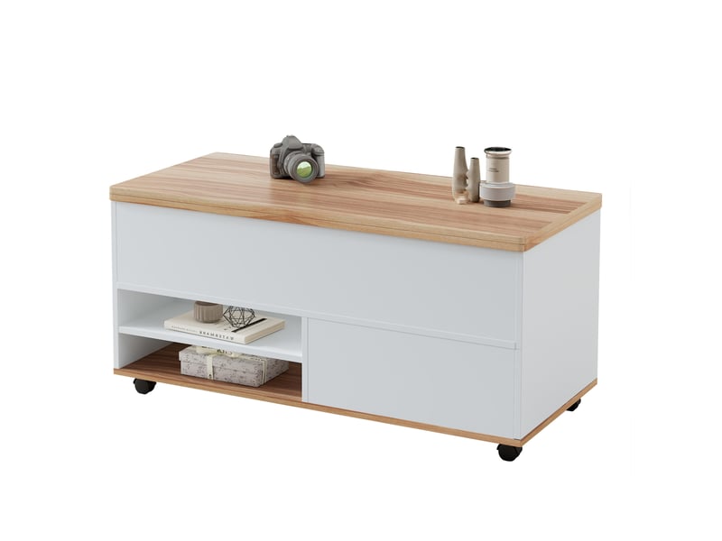 Table basse relevable avec 1 tiroir, 1 porte, niches de rangement et roulettes pour salon, 100 × 98 × 65 cm  - Conforama A