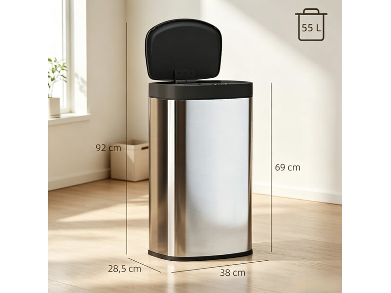  Poubelle de cuisine automatique 55 l 38x28,5x69 cm fermeture douce métal argenté  - Conforama E