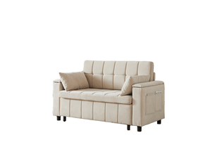 Canapé droit convertible <strong>WISHDOR</strong> <strong></strong> 2 places Tissu beige avec coffre de rangement